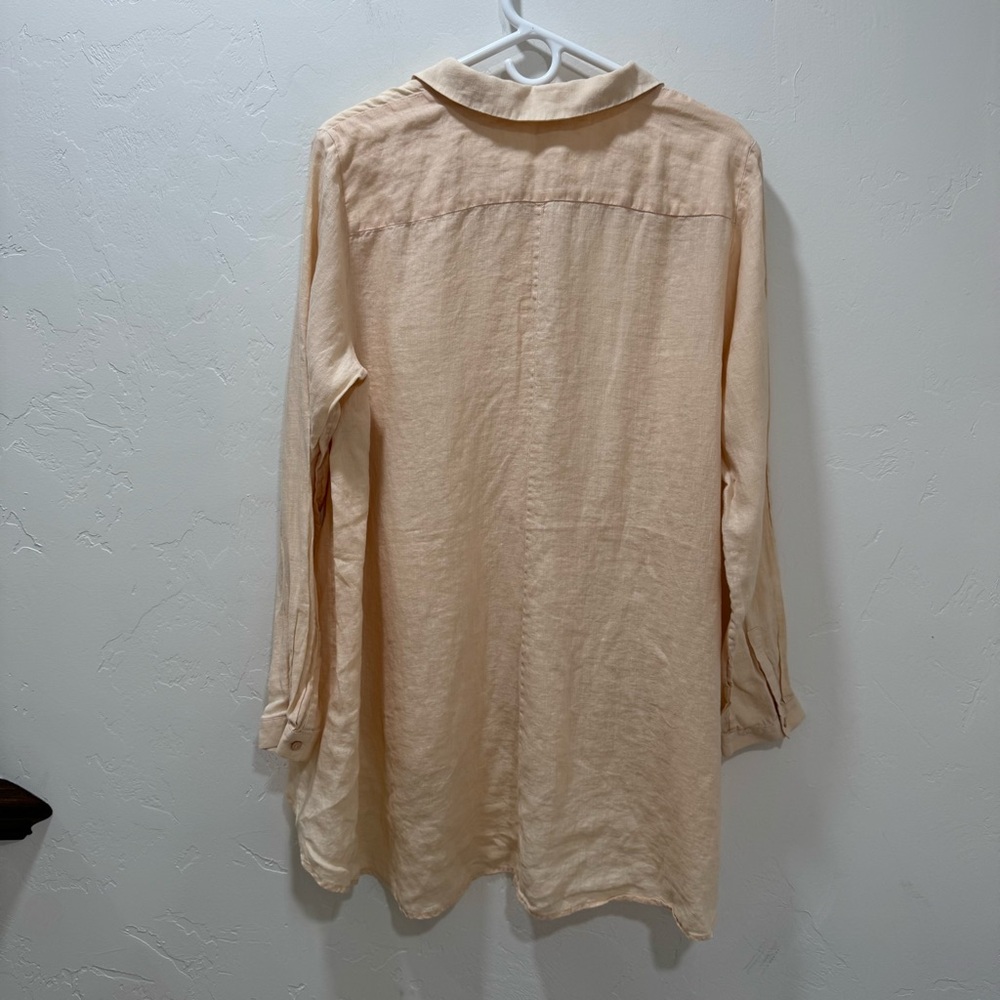Eileen Fisher 100% Organic Irish Linen Large Tunic Button Down Shirt Pale Yellow - Picture 3 of 8